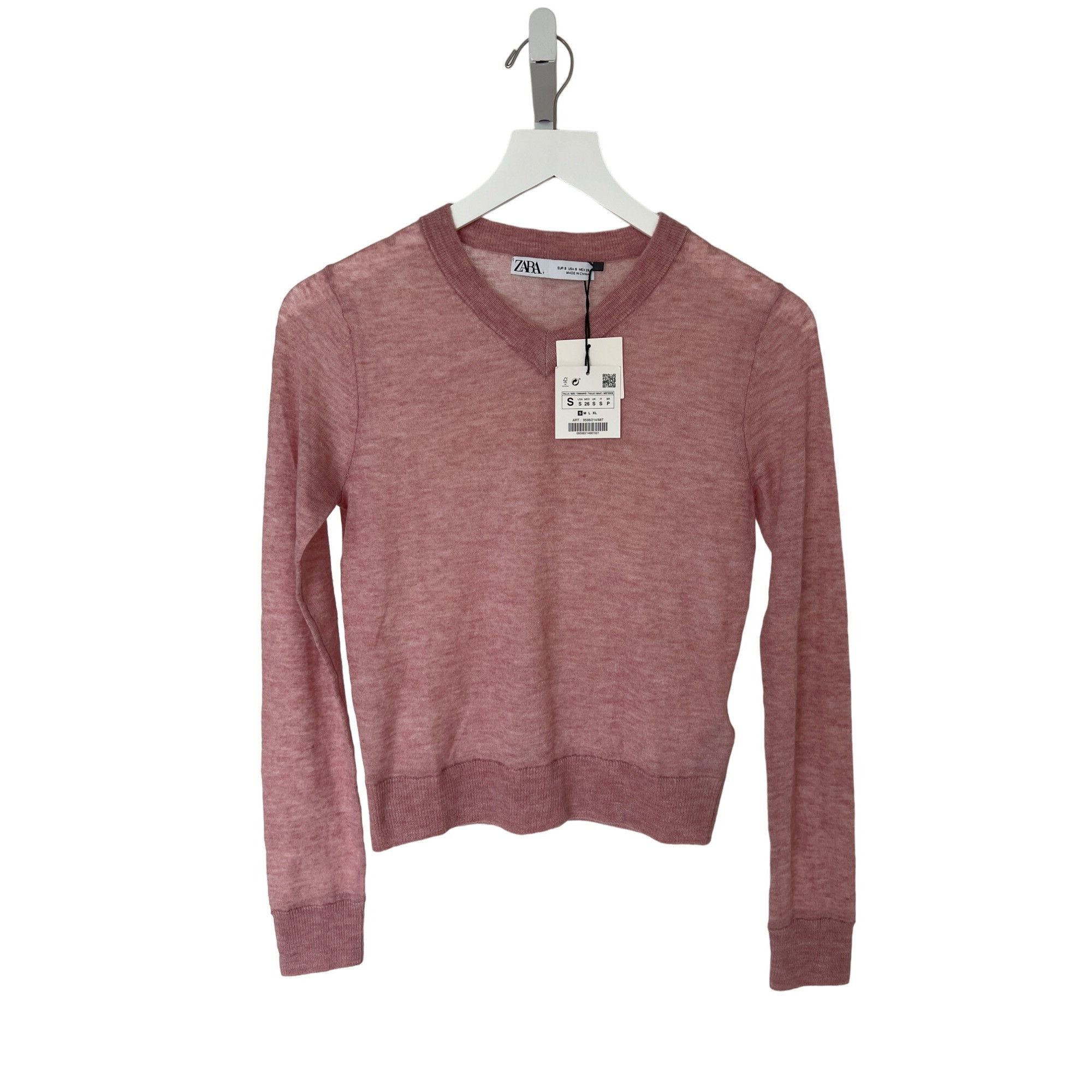 Zara Zara Wool Blend V-Neck Sweater Pale Pink Size S / US 4 / IT 40 - 6 Thumbnail