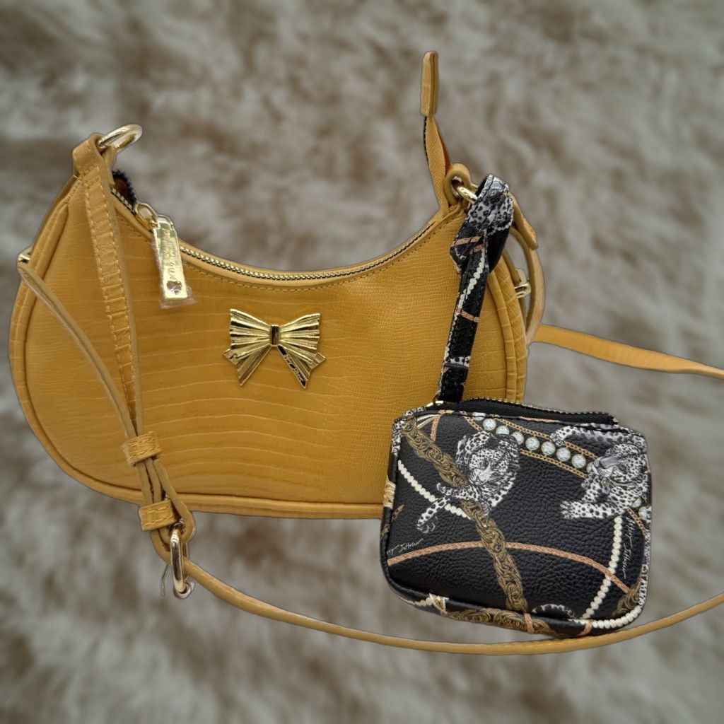 Betsey Johnson Betsey Johnson Crossbody Bag Yellow Crescent Faux Crocodile Pouch Wristlet Removable XS 2nd photo for details Womens Bag Size ONE SIZE - 1 Thumbnail