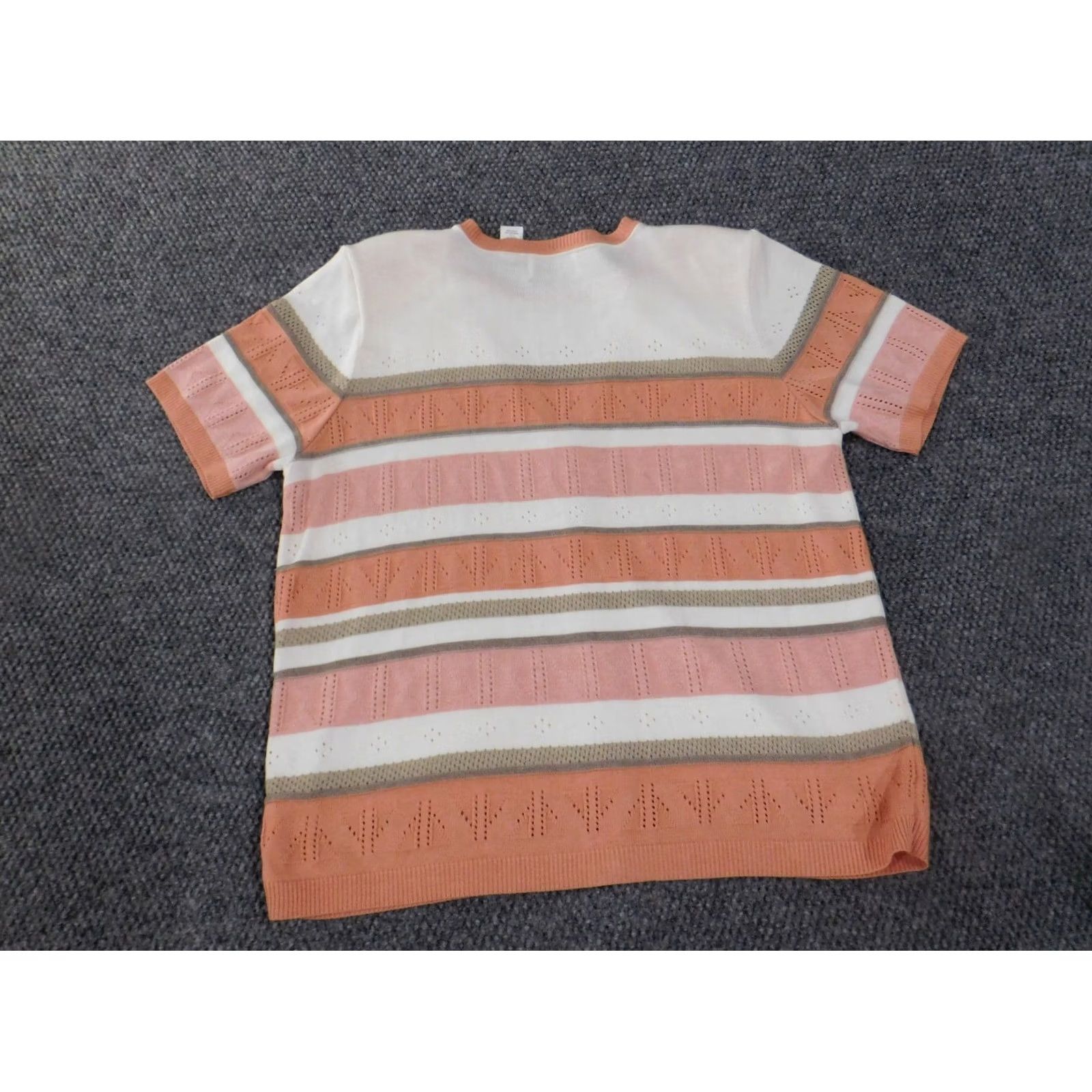 Vintage Alfred Dunner Cardigan Sweater L Orange Raglan Short Sleeve V-Neck Knit Striped Acrylic Shoulder Pads Size L / US 10 / IT 46 - 6 Thumbnail