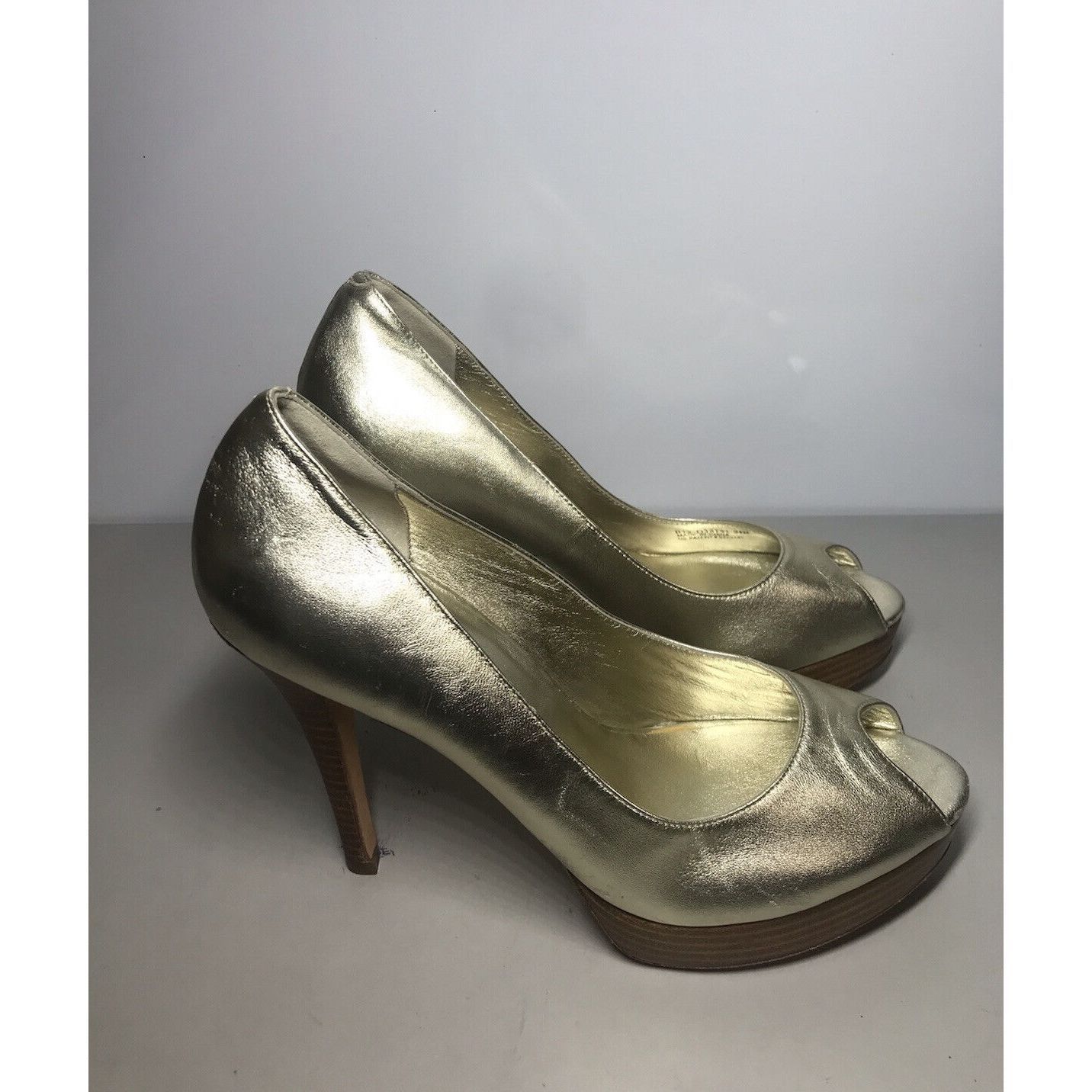 Cole Haan Cole Haan Air Gold Metallic Leather PeepToe Stiletto Heels W Size US 9.5 / IT 39.5 - 4 Thumbnail