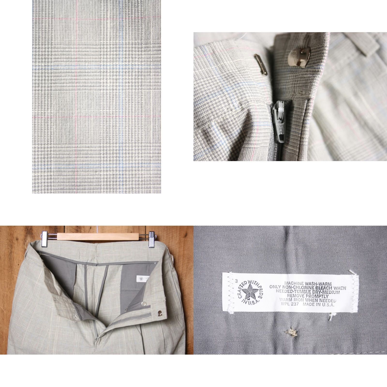 Vintage VINTAGE American Trouser Pants Mens Dress Pants Gray Blue Pink Houndstooth Plaid Cotton 36x32 Size 36 Inseam 31.25"} Size US 35 - 8 Thumbnail