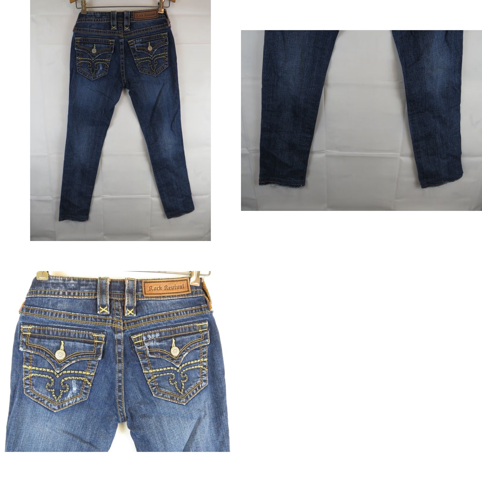 Vintage Rock Revival Jessica Skinny Jeans Womens Size 27 Button Zip Distressed Blue Denim Cotton Blend Regular Slim/Narrow Fit 27in Waist Womens Size 27" / US 4 / IT 40 - 8 Thumbnail