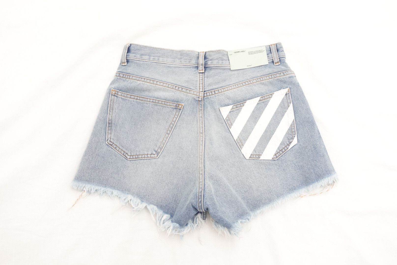 Off-White Off-White 2013 Denim Cut Off Shorts with Diagonal Stripe Size 26" / US 2 / IT 38 - 2 Thumbnail