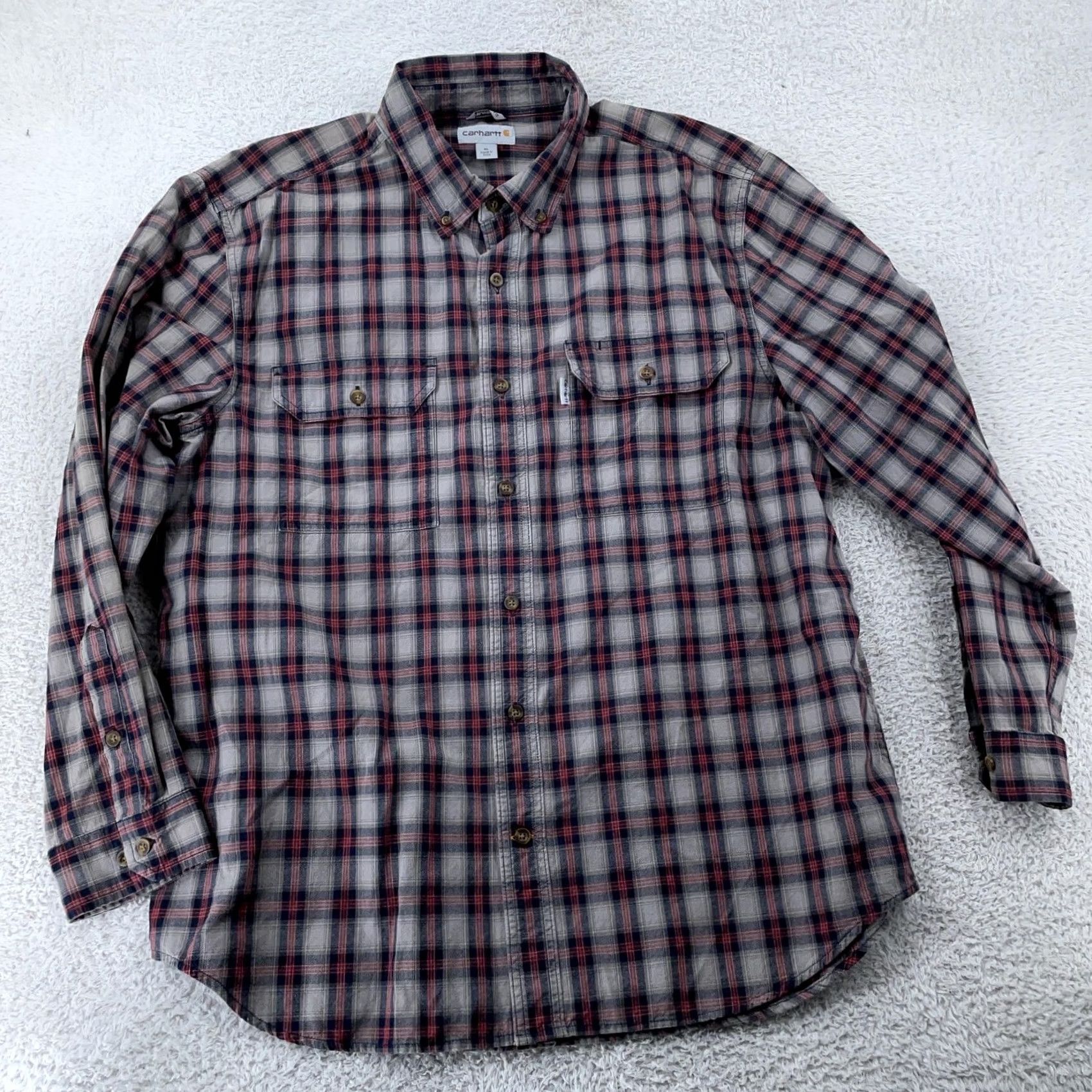 Carhartt VINTAGE Carhartt Shirt Mens XL Relaxed Fit Plaid Gray Red Button Down Long Sleeve Size US XL / EU 56 / 4 - 2 Thumbnail