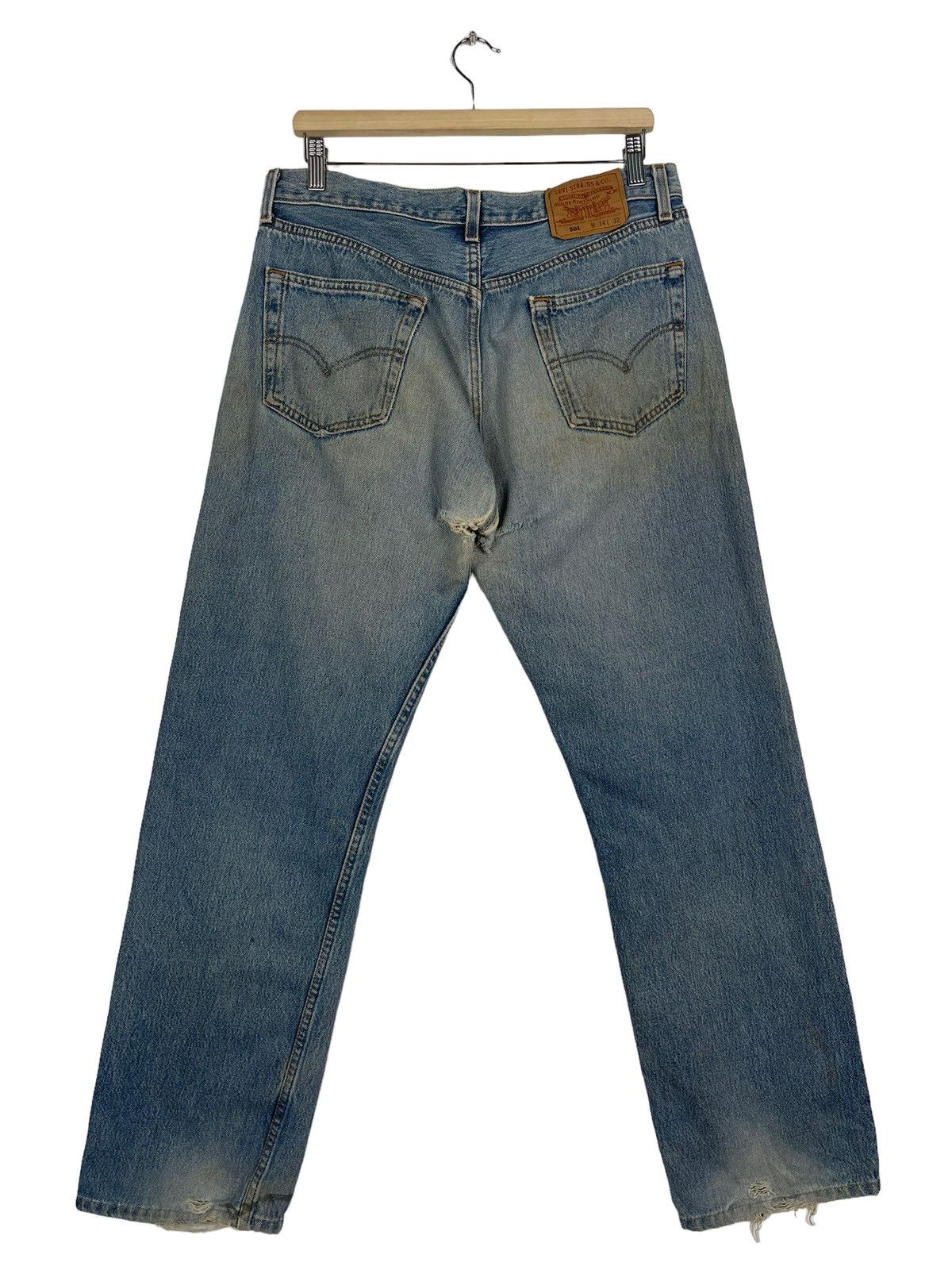 Levi's Vintage 90s Levis 501 Faded Blue Button Fly Distressed Denim Size US 34 / EU 50 - 7 Thumbnail