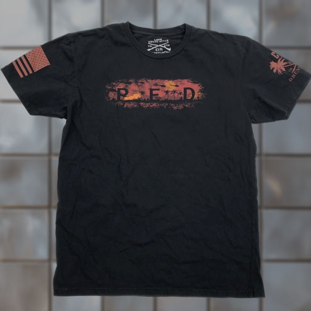 Vintage Grunt Style Men's L Black RED Sunset Helicopter Graphic T-Shirt Cotton Crew Shirt Size US L / EU 52-54 / 3 - 1 Thumbnail