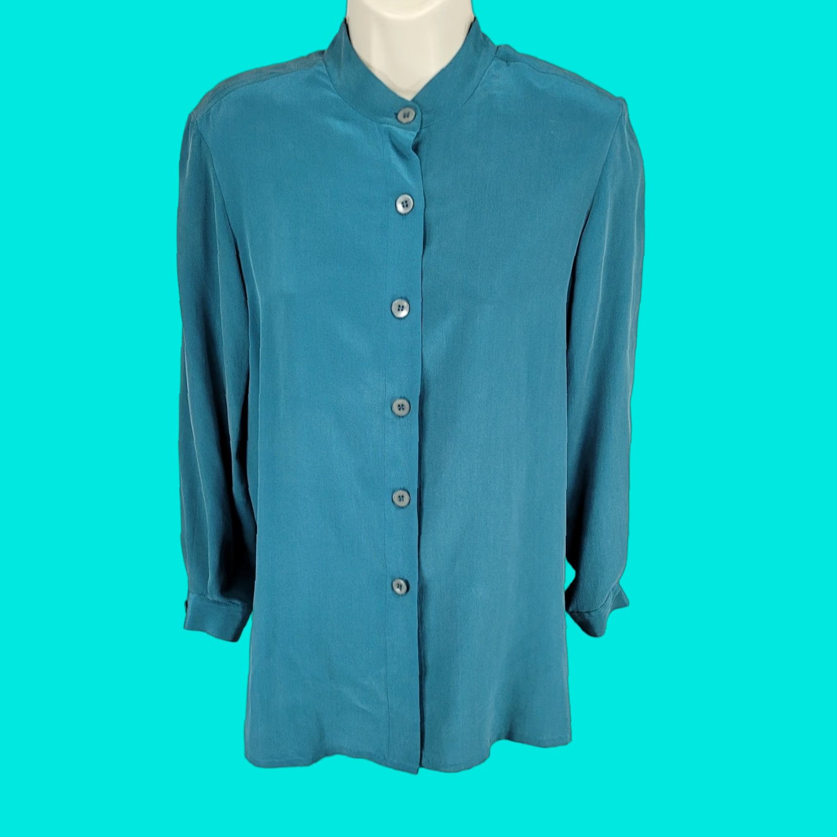 Vintage VINTAGE Jacqueline Ferrar Blue 100% Silk Button Up Long Sleeve Shirt Blouse Top XS Size XS / US 0-2 / IT 36-38 - 1 Thumbnail