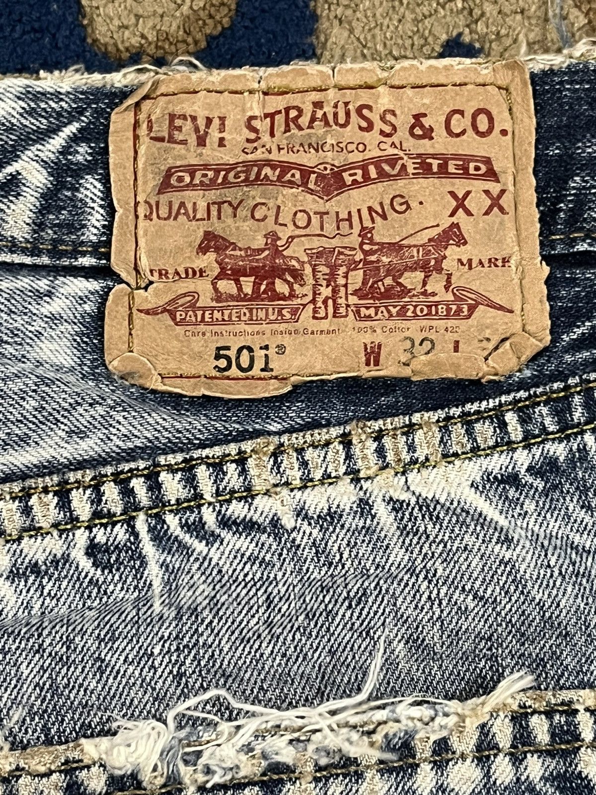 Vintage Levi’s 501 Whiskers Ripped Worn Look Denim