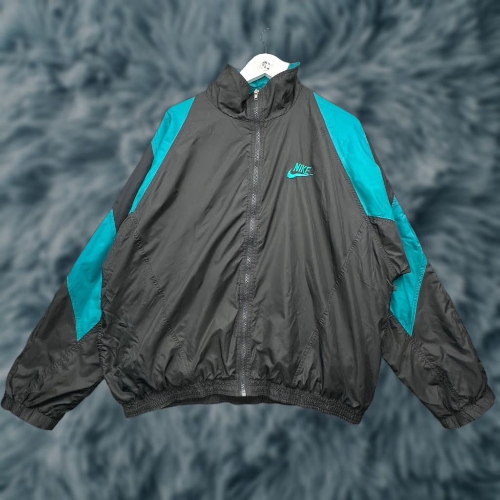 Nike VINTAGE 90s Nike Lined Teal Black Full Zip Windbreaker Jacket Mens Large Logo Size US L / EU 52-54 / 3 - 1 Thumbnail