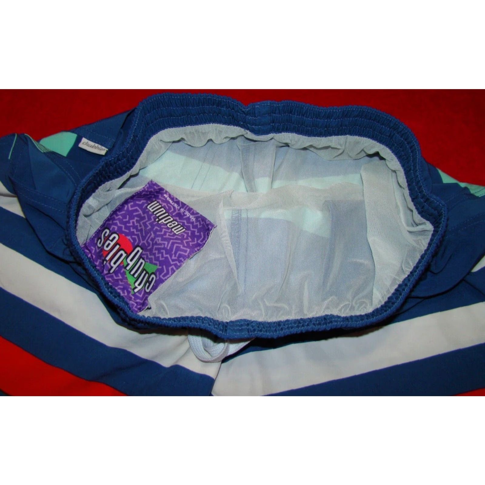 Chubbies Chubbies Men's Medium Striped Lined Swim Trunks Shorts Red White Blue Aqua Hawaiian Pockets Drawstring Size US 31 - 2 Thumbnail