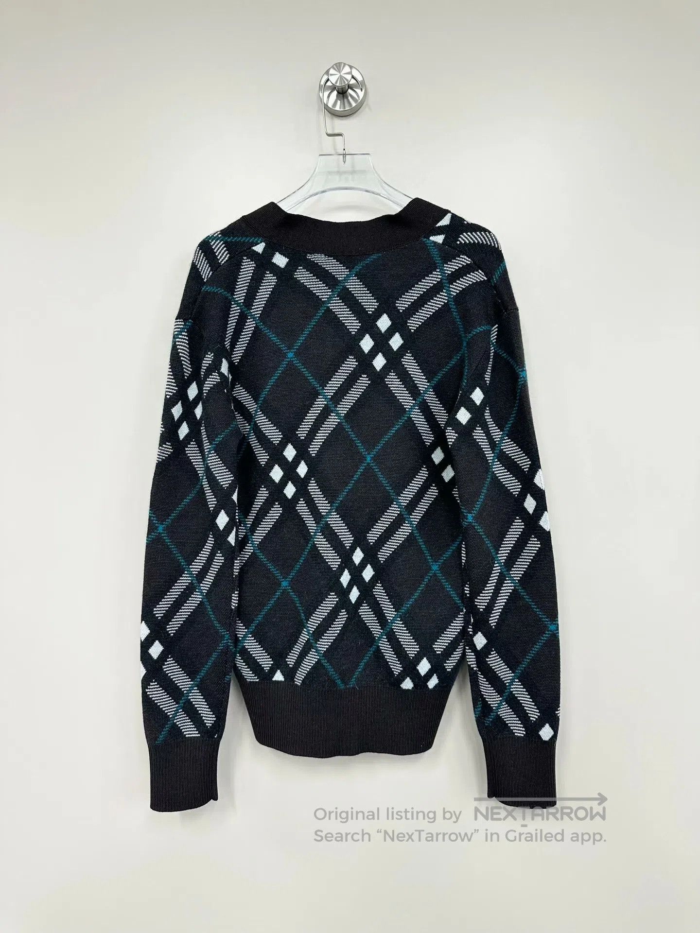 Burberry Burberry Gray checkered jacquard knitted cardigan jacket| Size XXS / US 00 / IT 34 - 2 Thumbnail