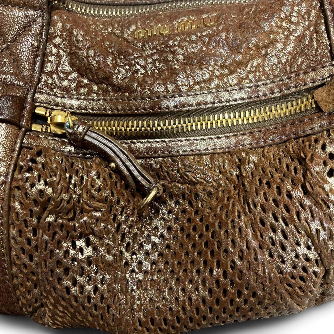 Miu Miu Miu Miu - Gold Boston Vintage Mesh Leather Handbag Size ONE SIZE - 5 Thumbnail