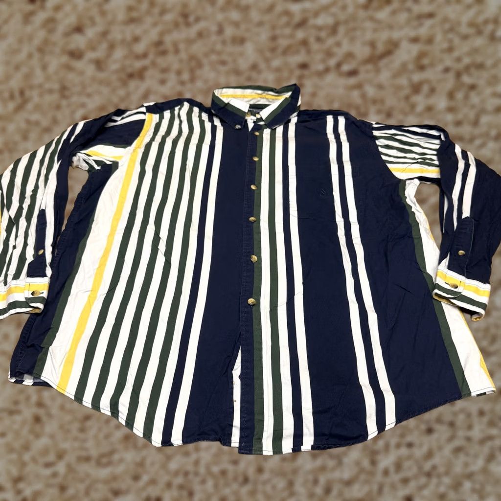 Nautica Nautica Shirt Mens XL Multicolor Vertical Stripe Cotton Button-Up Long Sleeve Size US XL / EU 56 / 4 - 1 Thumbnail