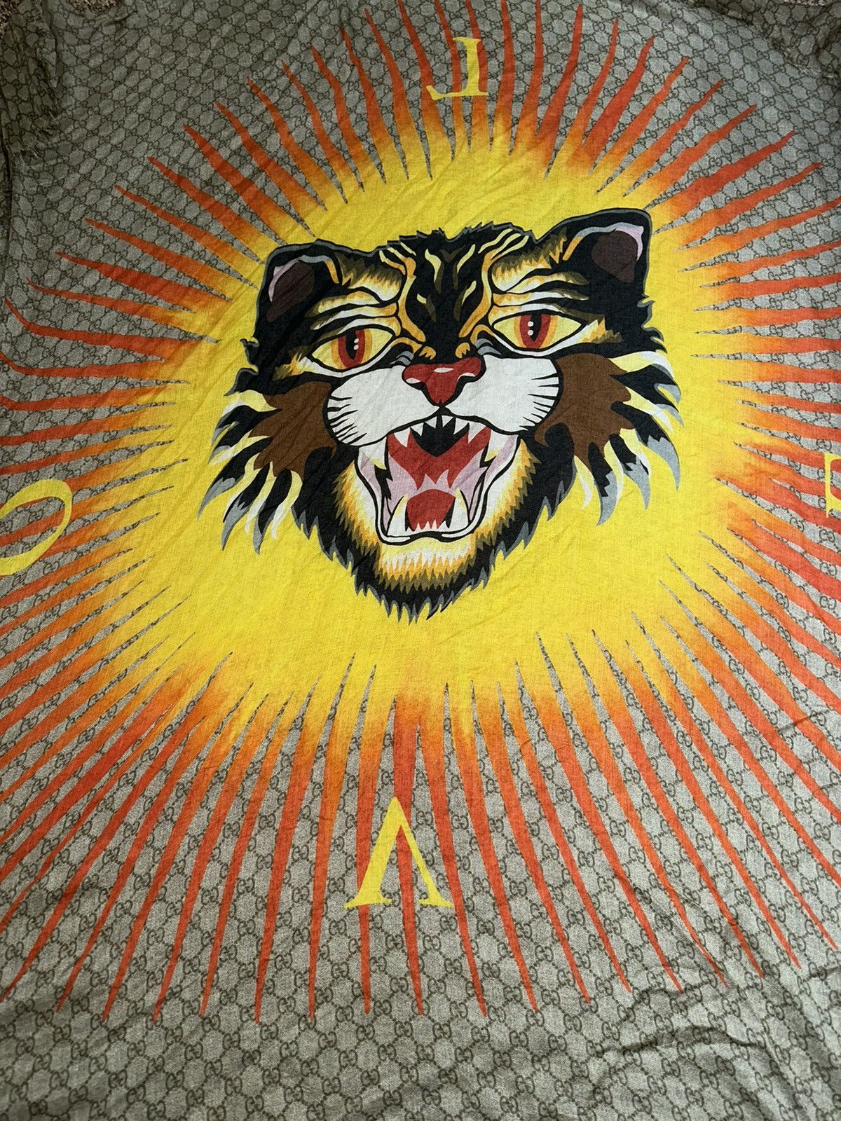 image of Gucci Love Tiger Monogram Scarf in Beige, Men's