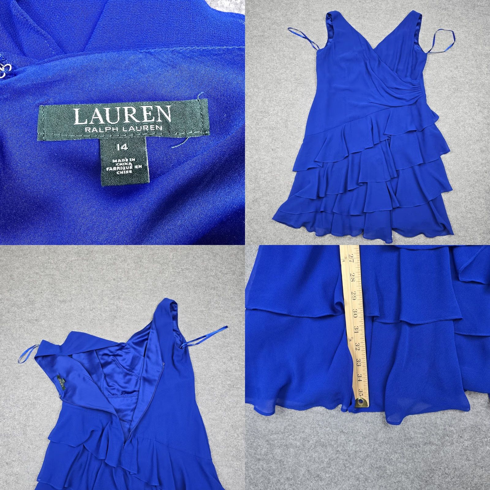 Ralph Lauren Lauren Ralph Dress Womens 14 Blue Ruffle Chiffon Fit Flare Knee Length Size XL / US 12-14 / IT 48-50 - 8 Thumbnail