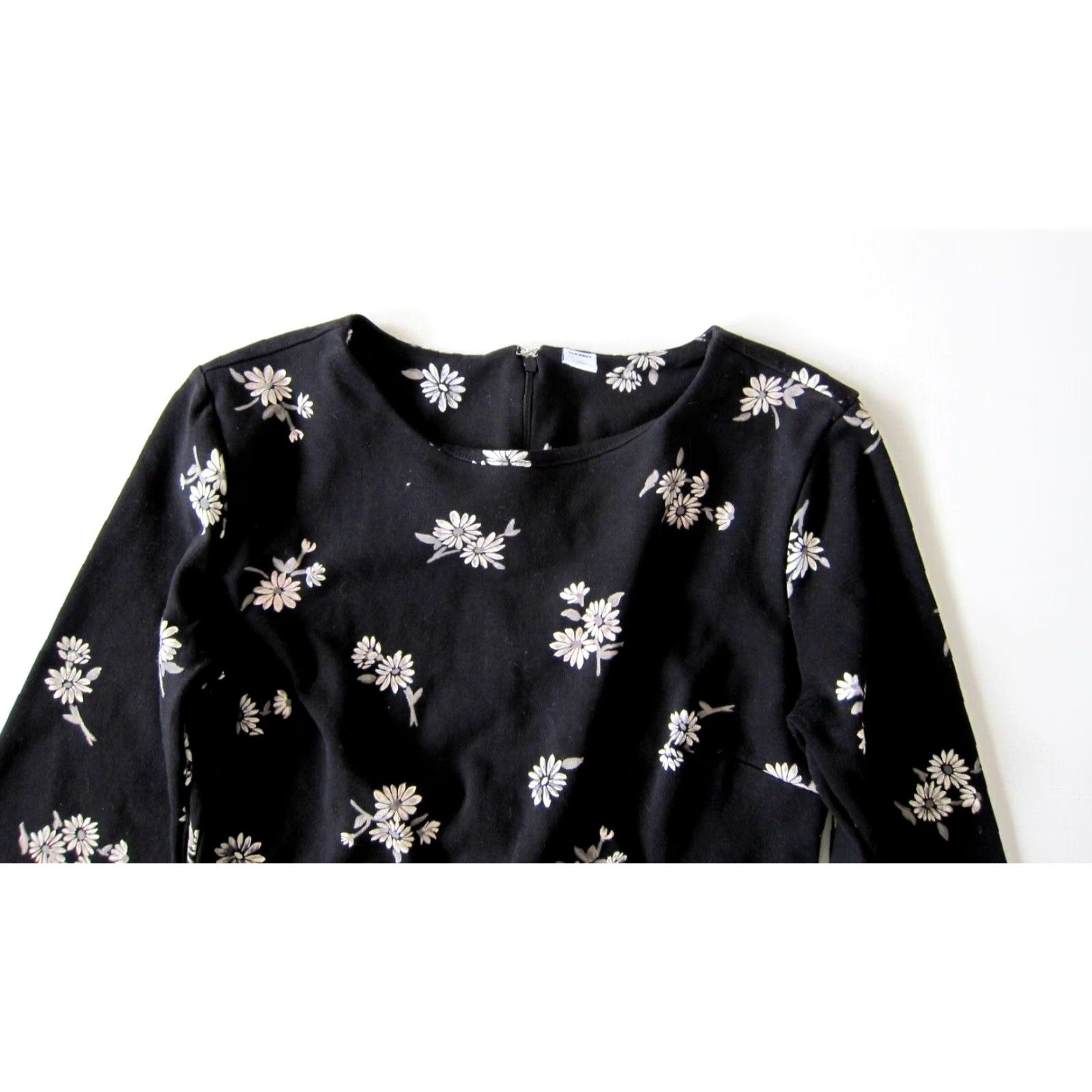 Old Navy Old Navy Black White Floral Cotton Stretch High Neck 3/4 Sleeve Empire Dress XS Size XS / US 0-2 / IT 36-38 - 3 Thumbnail