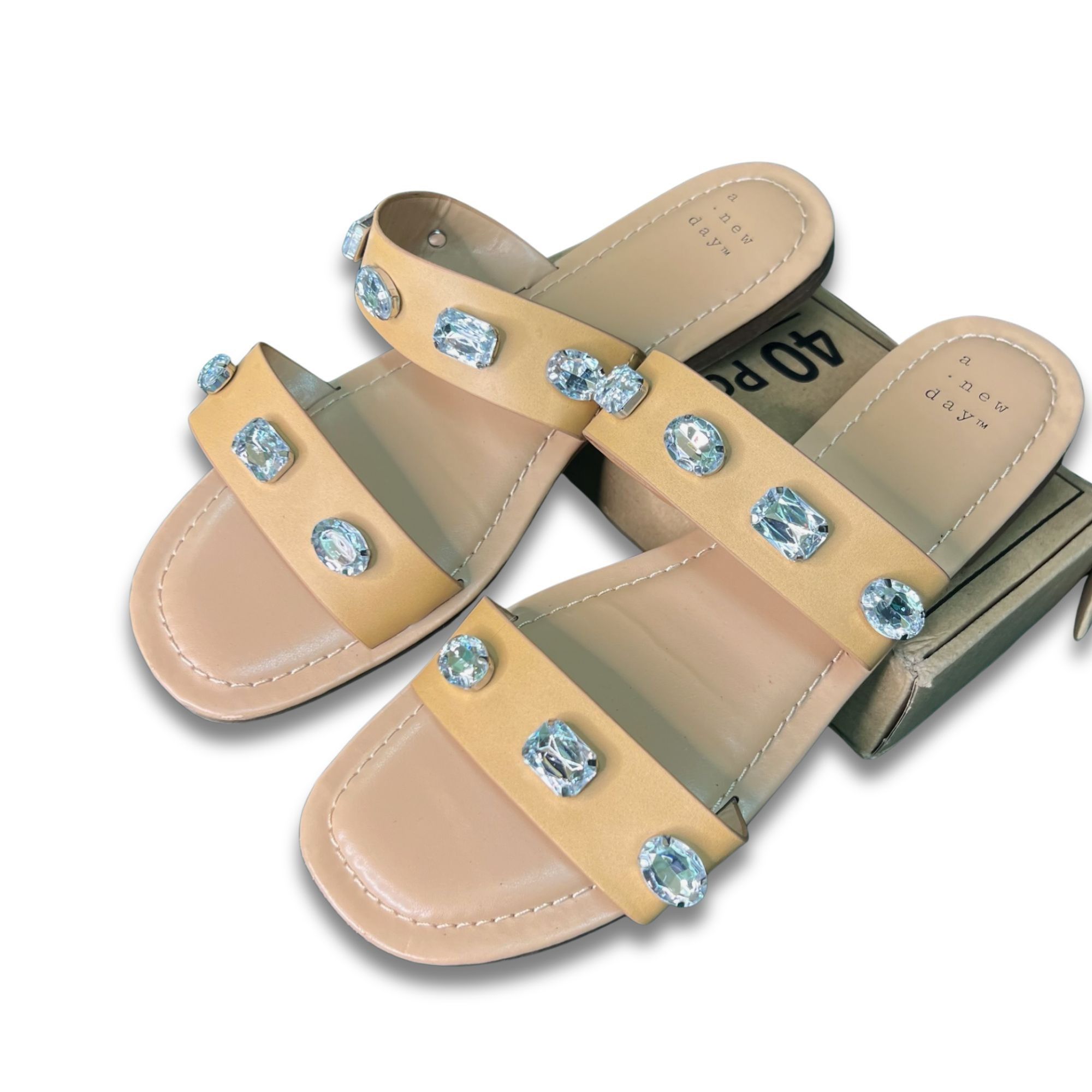 Other A New Day Womens Embellished Two-Band Sandals Size 7.5 Bei Size US 7.5 / IT 37.5 - 4 Thumbnail