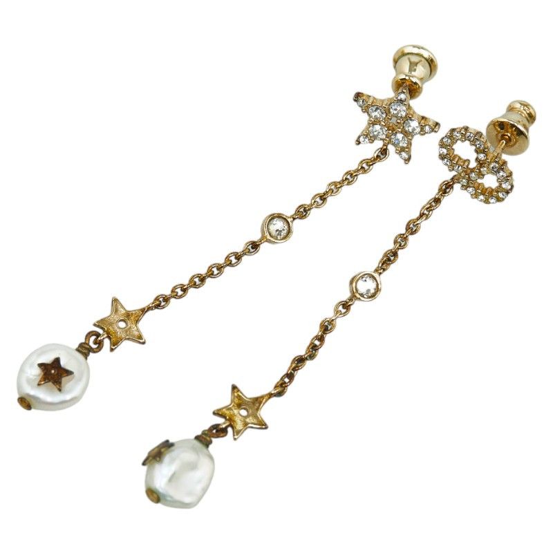image of Dior Cd Star Faux Pearl Drop Earrings in Gold, Women's