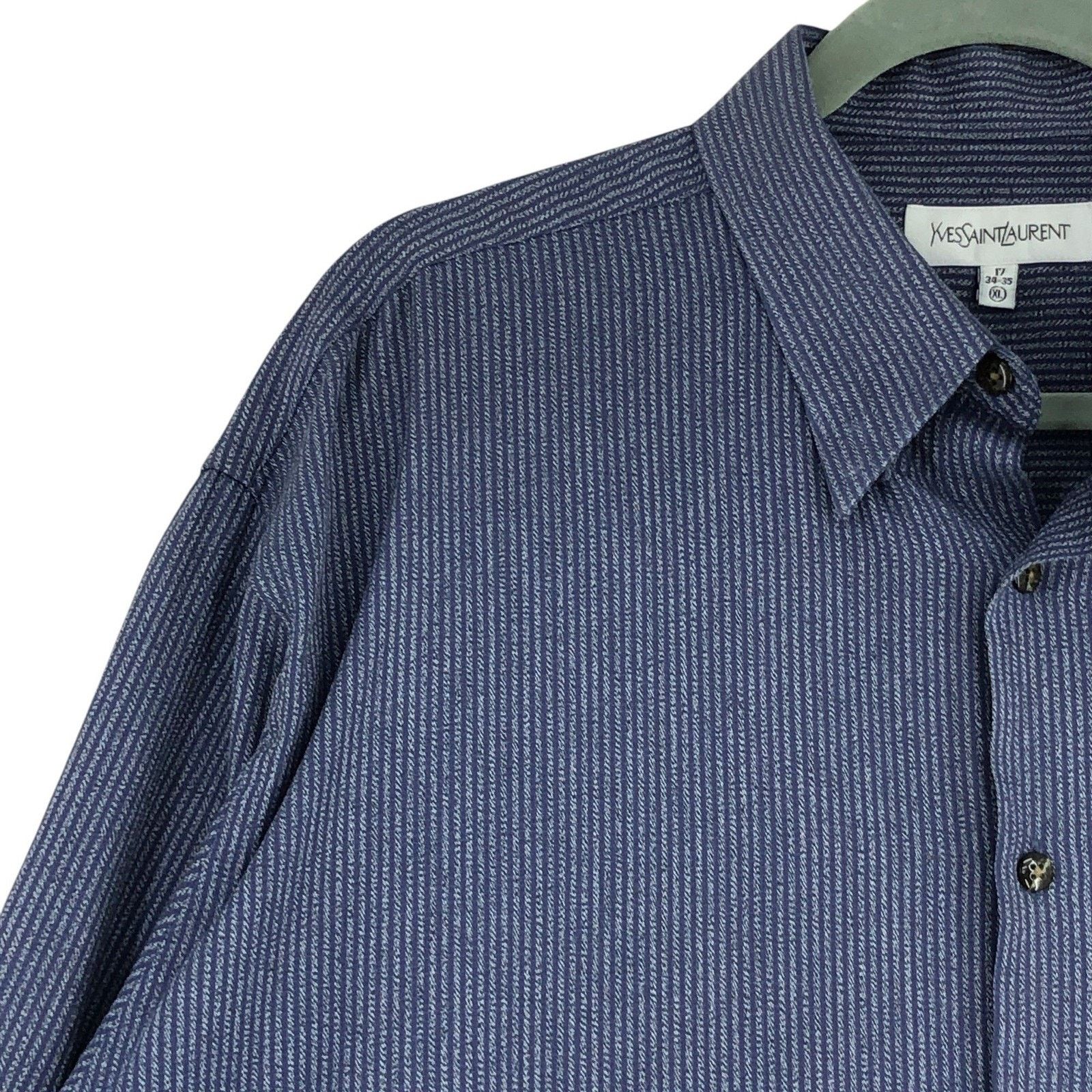 Yves Saint Laurent Yves Saint Laurent Shirt XL 17 34-35 Navy Vertical Stripe Size US XL / EU 56 / 4 - 6 Thumbnail