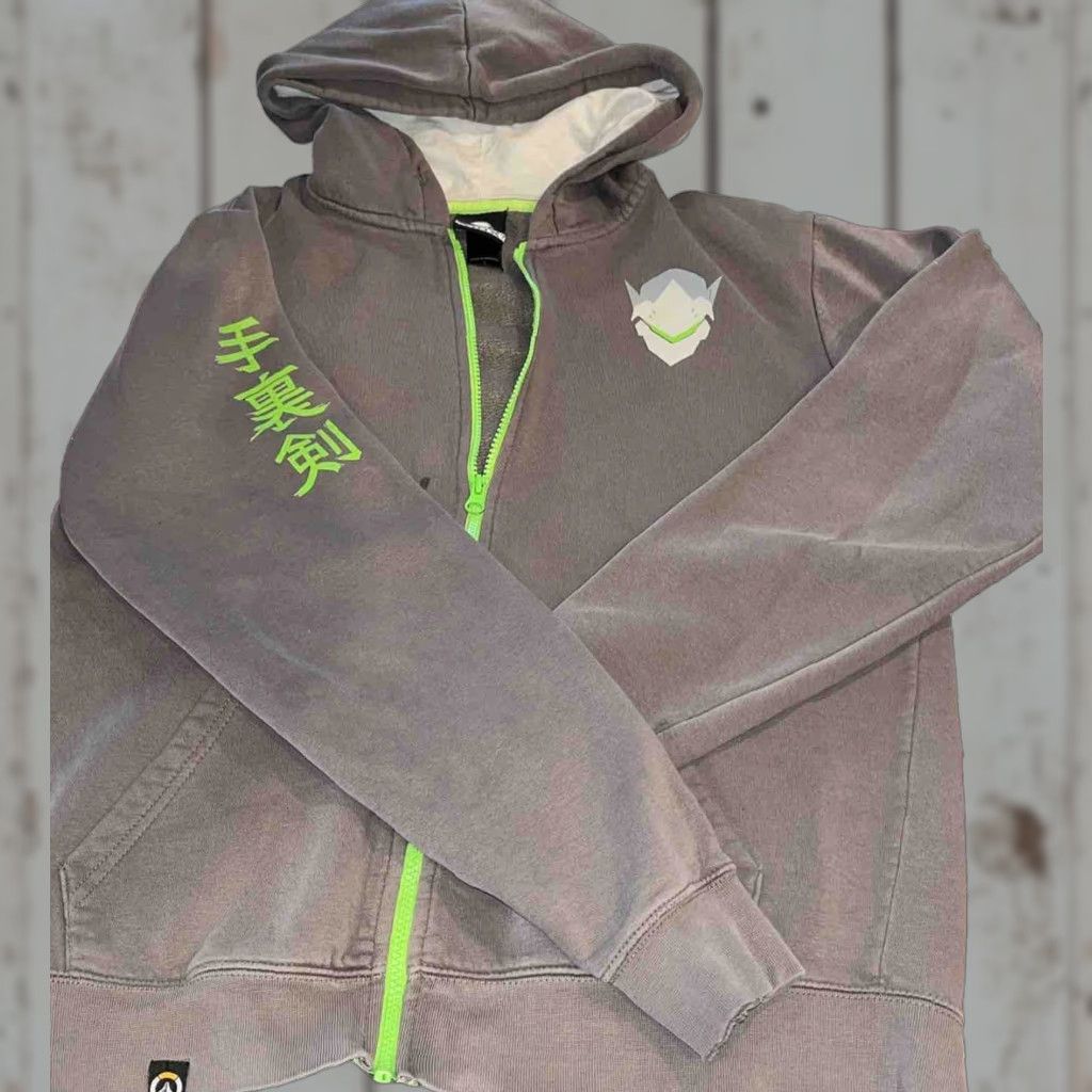 Vintage Jinx Overwatch Gray Hoodie Lime Green Zipper Sweatshirt Shark Sword Dragon Men L Full Zip Graphics Back Front Sleeve Cuffs Pocket Hooded Size US L / EU 52-54 / 3 - 1 Thumbnail