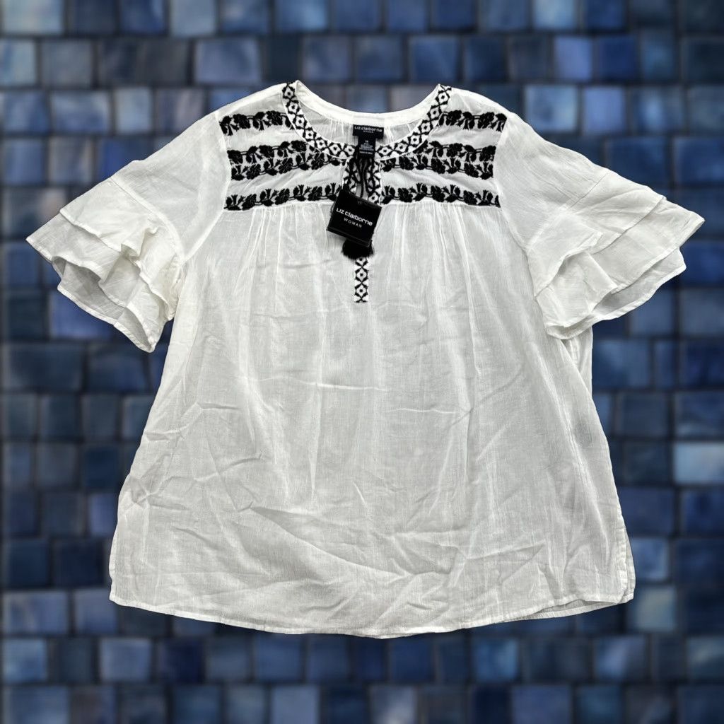 Liz Claiborne Liz Claiborne Sheer Embroidered Floral V Neck Tunic Top Women's Size 1X NEW Size XL / US 12-14 / IT 48-50 - 1 Thumbnail