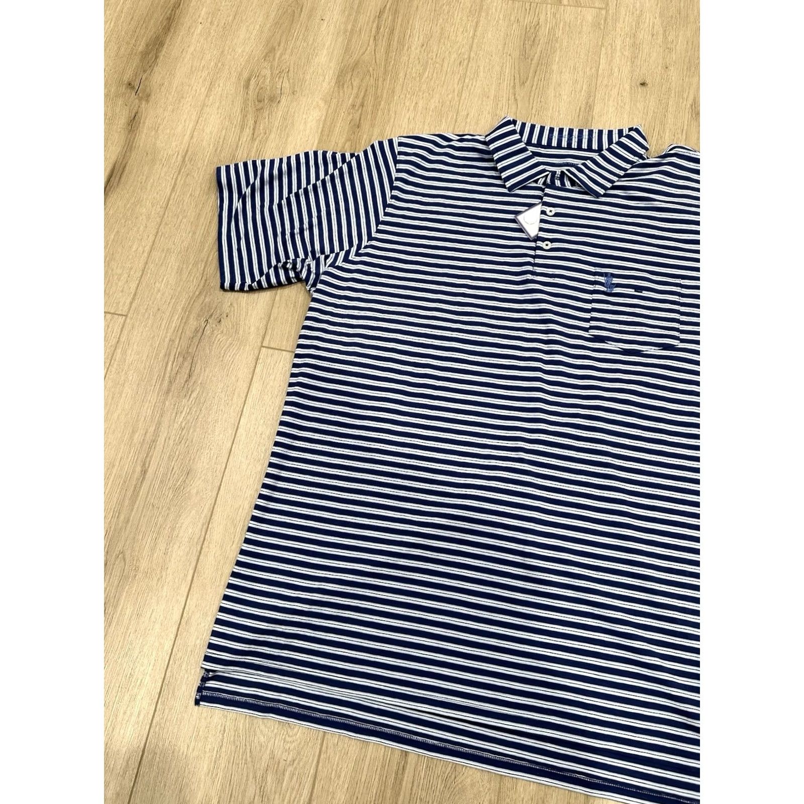 Vintage NWT B. Draddy Polo Shirt Mens XL Navy Blue Striped Pima Cotton Stretch Pocket Size US XL / EU 56 / 4 - 3 Thumbnail