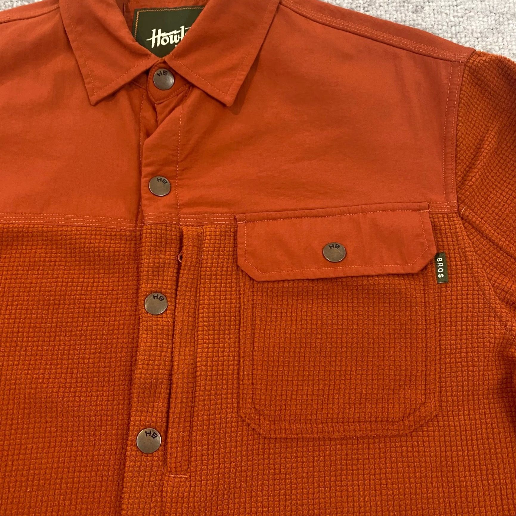 HOWLER BROTHERS Shirt Mens Small Orange Waffle Thermal Snap Up Western Sleeves