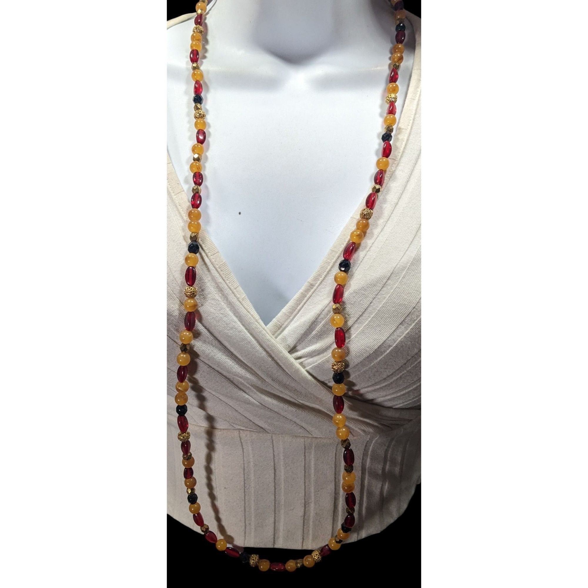 Other Vintage 1928 Red Yellow And Gold Tone Beaded Necklace Size ONE SIZE - 5 Thumbnail