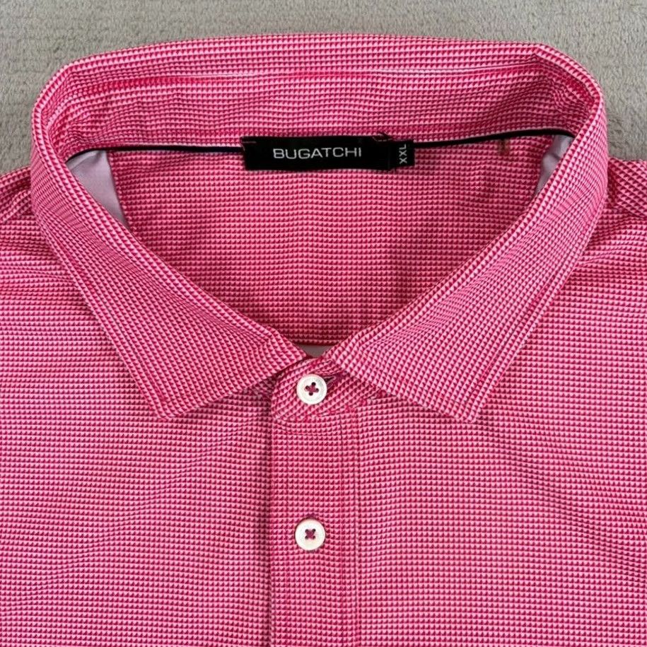 BUGATCHI Bugatchi Polo Shirt Geometric Pink 2XL Men Short Sleeve Collared Button Regular Fit Lightweight Breathable Polyester Blend Golf Polo Size US XXL / EU 58 / 5 - 3 Thumbnail