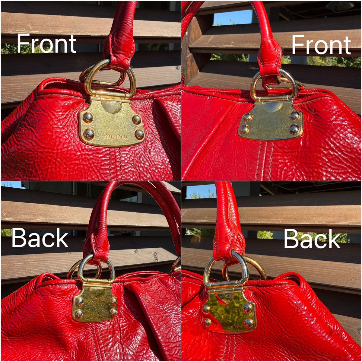 Miu Miu Miu Miu Crinkle Patent Leather Tote Rosso Red Hand Bag Size ONE SIZE - 3 Thumbnail