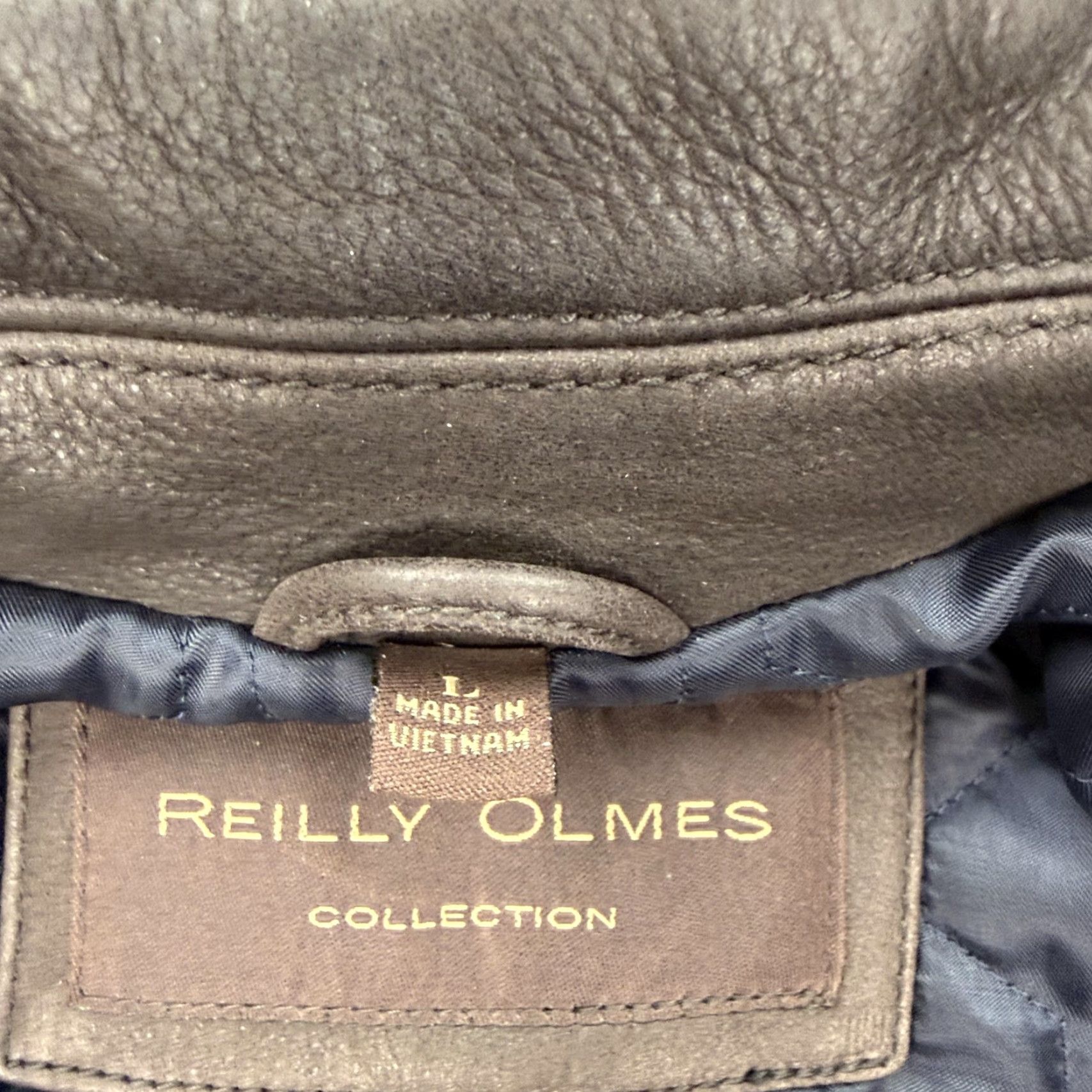 Vintage VINTAGE Reilly Olmes Jacket Mens L Wool Leather Bomber Zip Navy Brown Size US L / EU 52-54 / 3 - 7 Thumbnail