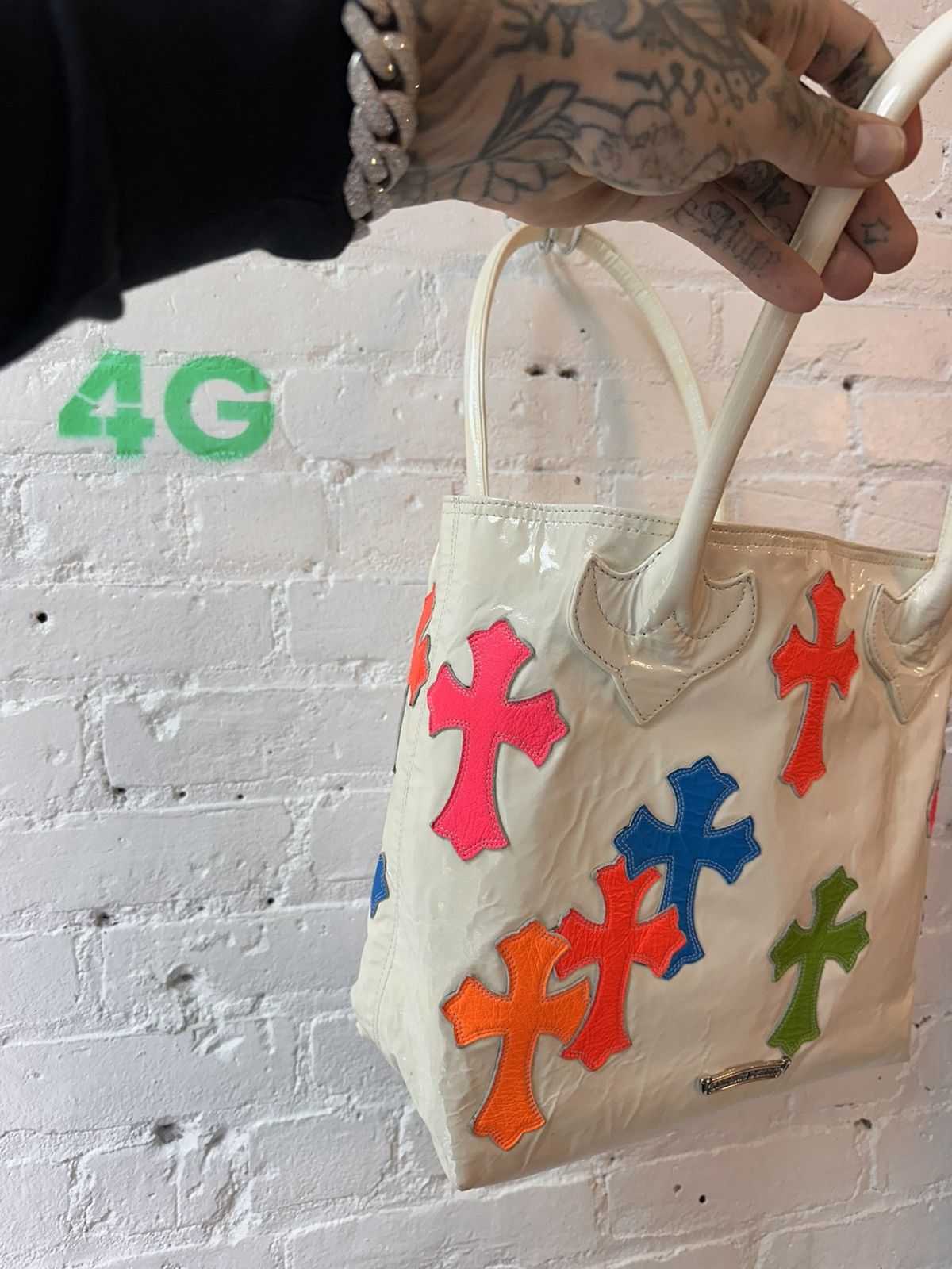 Chrome Hearts CHROME HEARTS WHITE PATENT LEATHER CROSS NEON PATCH BAG Size ONE SIZE - 6 Thumbnail