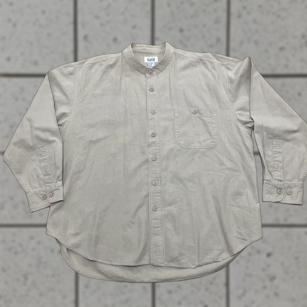 Vintage VINTAGE Sostanza Linen Shirt Men XL Beige No Collar Long Sleeve 90s Size US XL / EU 56 / 4 - 1 Thumbnail