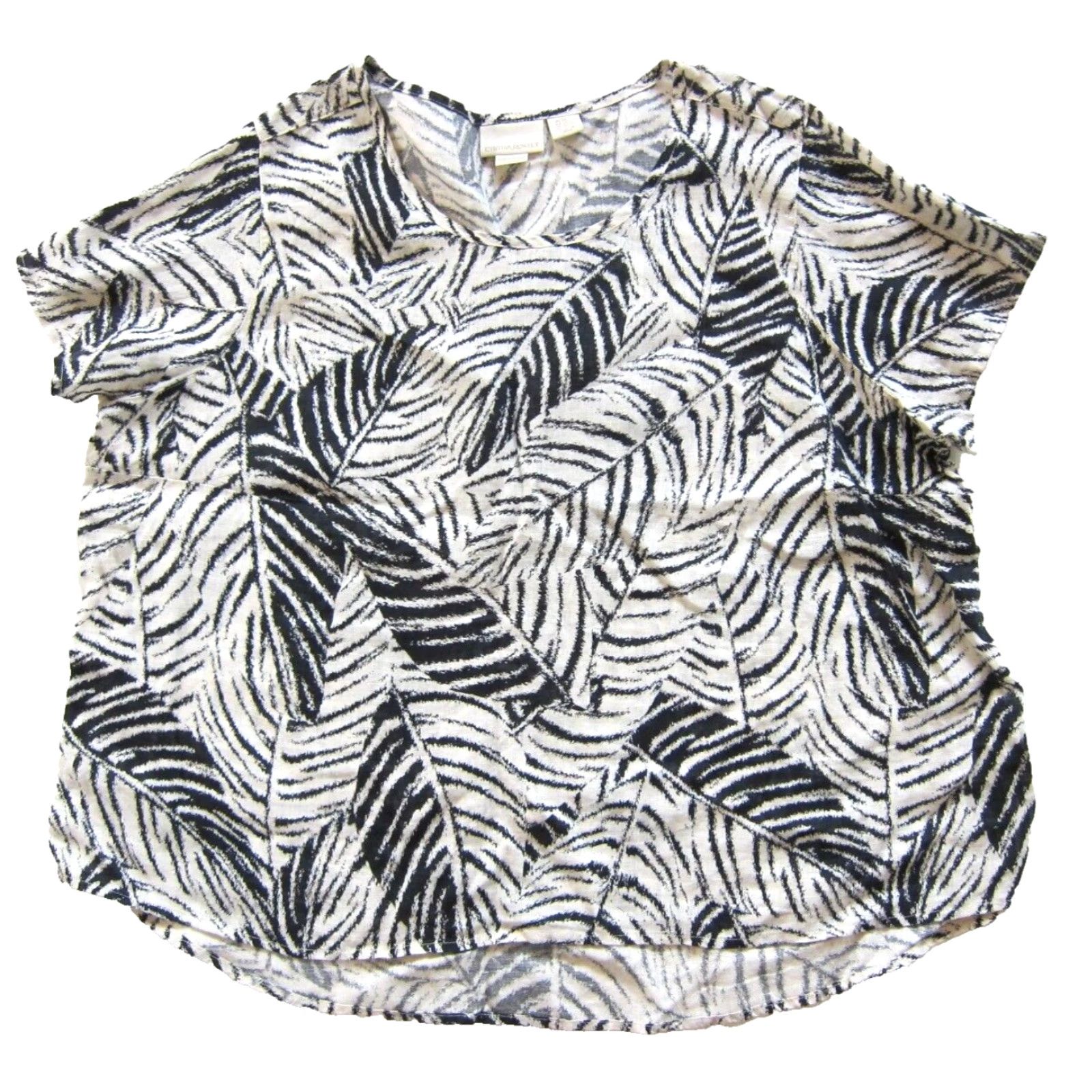 Cynthia Rowley Cynthia Rowley 100% Linen Ivory Black Floral Short Sleeve Tunic Blouse Women 2X Size XXL / US 16-18 / IT 52-54 - 2 Thumbnail