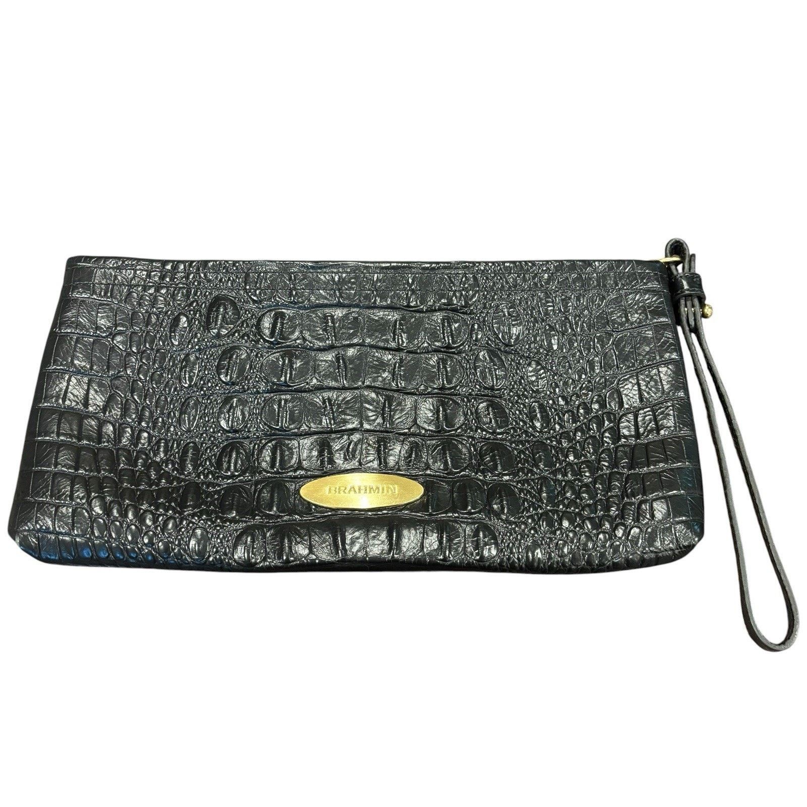BRAHMIN Brahmin Rosalyn Black Melbourne Croc Embossed Leather Clutch Size ONE SIZE - 1 Thumbnail