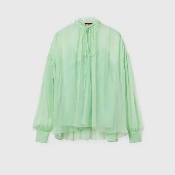 Gucci o1la5ras0526 Silk Chiffon Creponne Top Blouses in Green Size M / US 6-8 / IT 42-44 - 1 Thumbnail