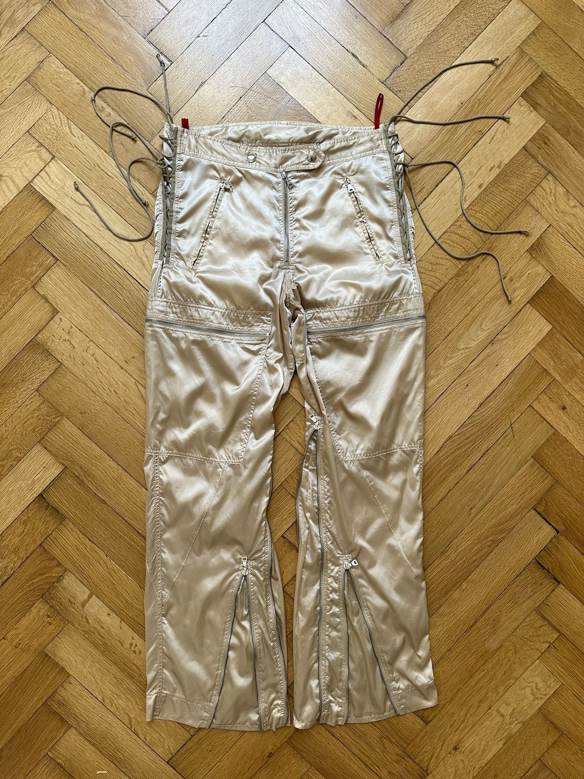Prada Vintage Nylon Archive Bondage Zipper Laced Cargo Pants