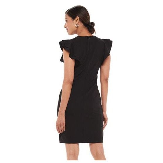 Chaps Elegant Chaps Sz 4 Black Sheath Dress with Flutter Sleeves f Size S / US 4 / IT 40 - 3 Thumbnail