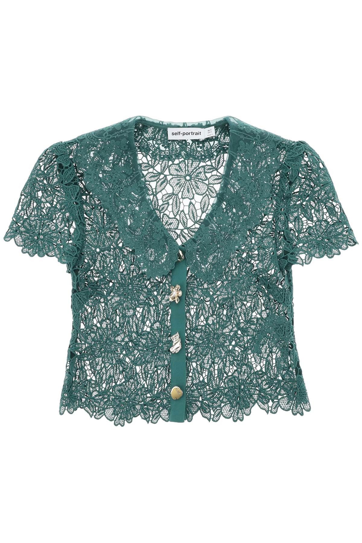 image of Self Portrait "chelsea Lace Guipure Top With Collar in Green, Women's (Size Medium)