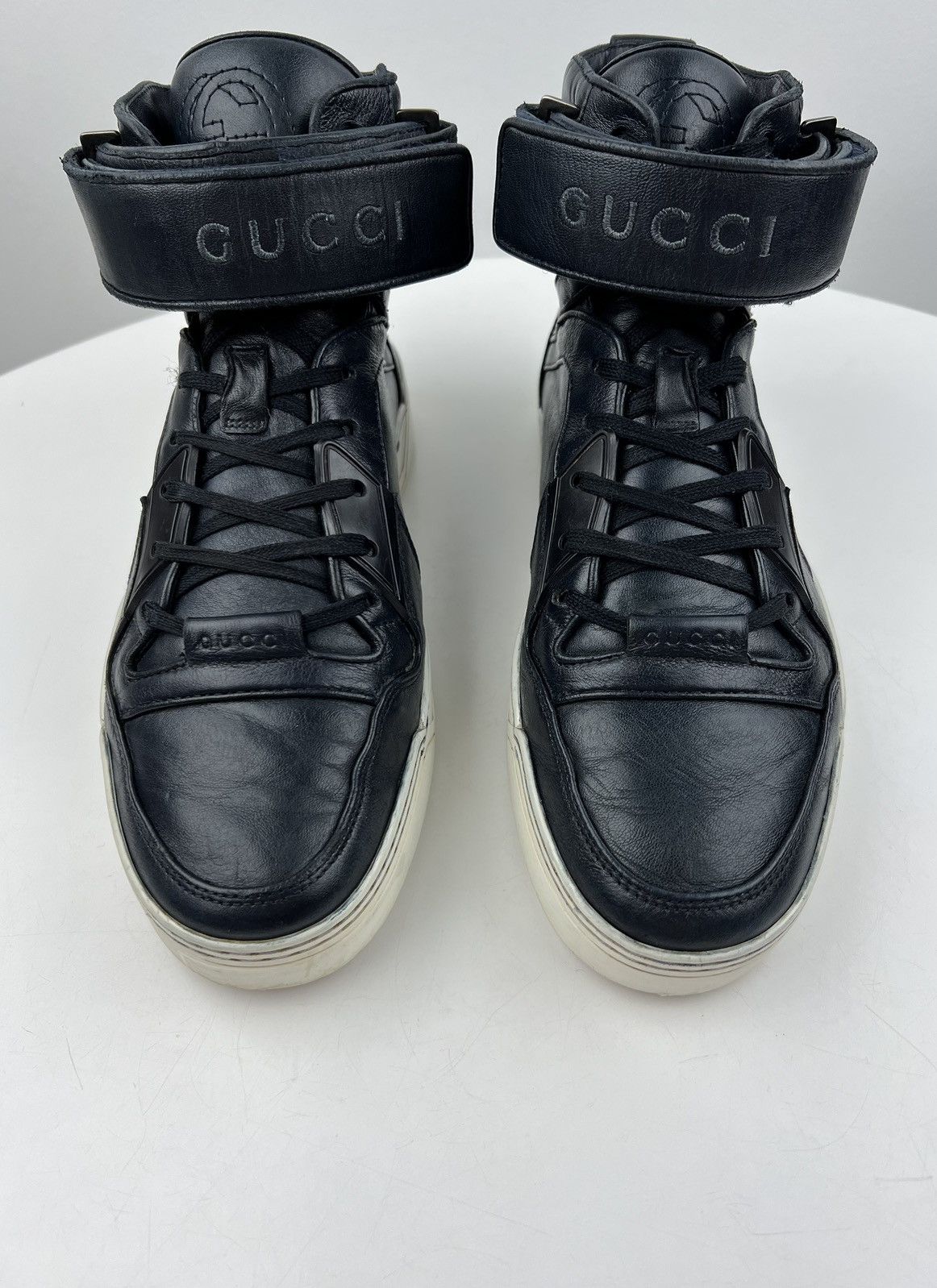 Gucci GUCCI Sneakers Hi Top Leather Shoes GG Logo Navy Men’s Size US 6.5 / EU 39-40 - 8 Thumbnail