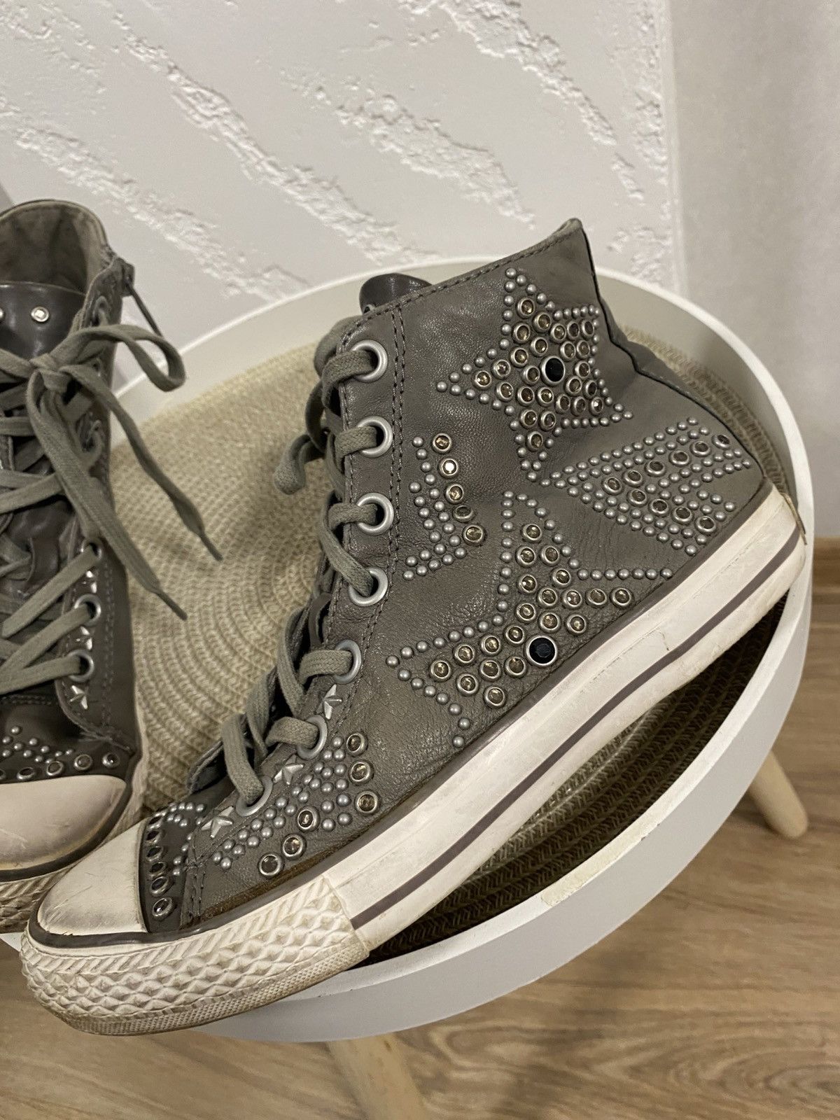 ASH Ash Victim Gray Leather Studded High Top Punk Goth Shoes 38 Size US 8 / IT 38 - 3 Thumbnail