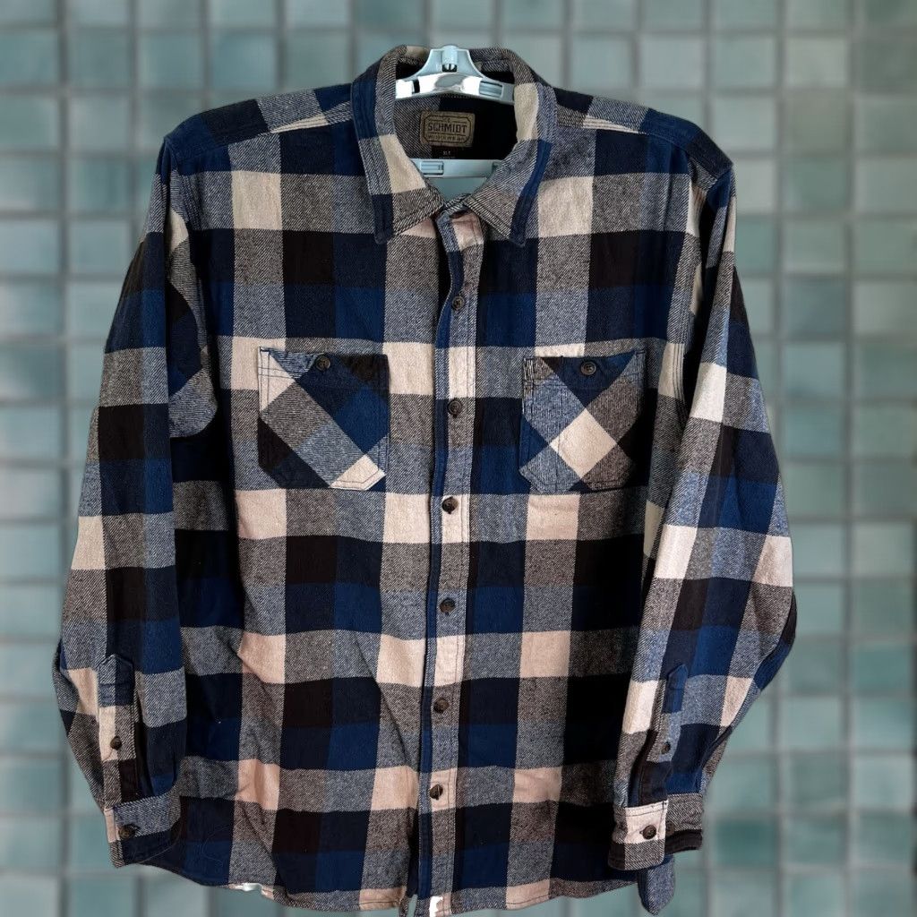Vintage C.E. Schmidt Workwear Heavyweight Flannel Button-Up Shirt XLT Blue Plaid Mens Size US XL / EU 56 / 4 - 1 Thumbnail
