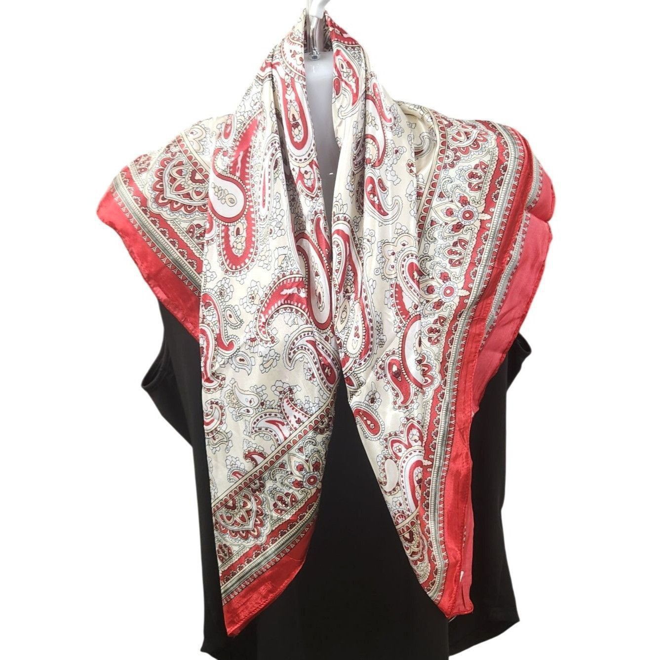 Other Red & Cream Paisley Square Scarf 100% Polyester 34"x34" Silk Size ONE SIZE - 3 Thumbnail