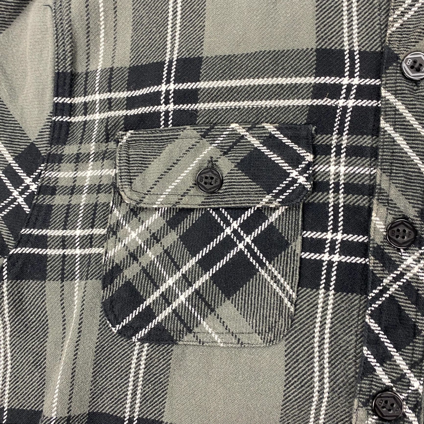 Born Born Fly Flannel Shirt Mens XL Green Black Plaid Long Sleeve Button-Up with Elbow Patches Size US XL / EU 56 / 4 - 3 Thumbnail