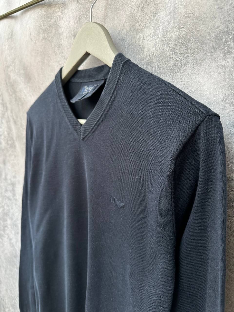 Armani × Vintage Armani Jeans Vintage V-Neck Sweater Long Sleeve Black Jumper Size US L / EU 52-54 / 3 - 6 Thumbnail