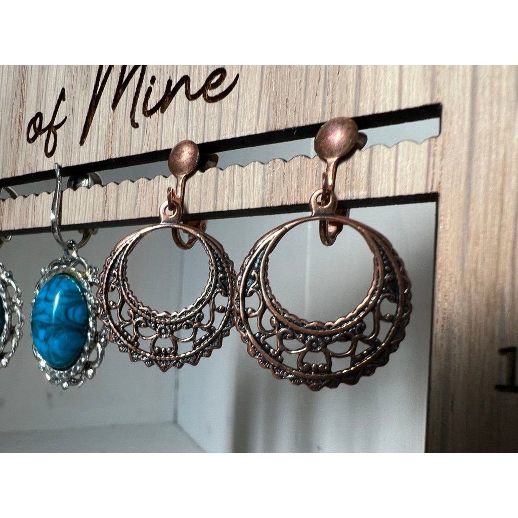 Vintage 2 Pair 1990s Vtg Earrings Silver Turquoise + Copper Hoops Size ONE SIZE - 8 Thumbnail