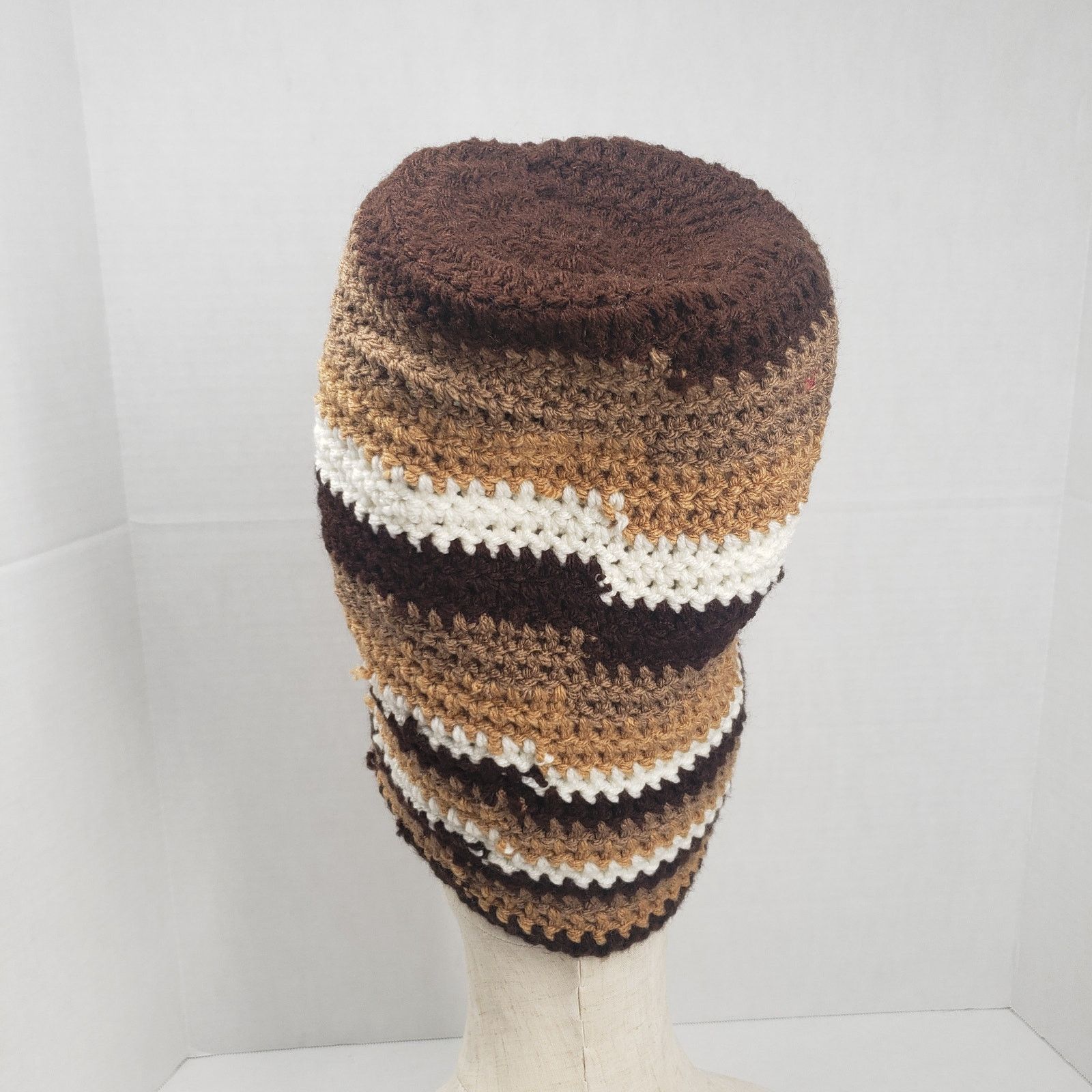 Handmade Crochet Slouchy Beanie Hat Brown Striped Handmade Dreadlock Size ONE SIZE - 7 Thumbnail