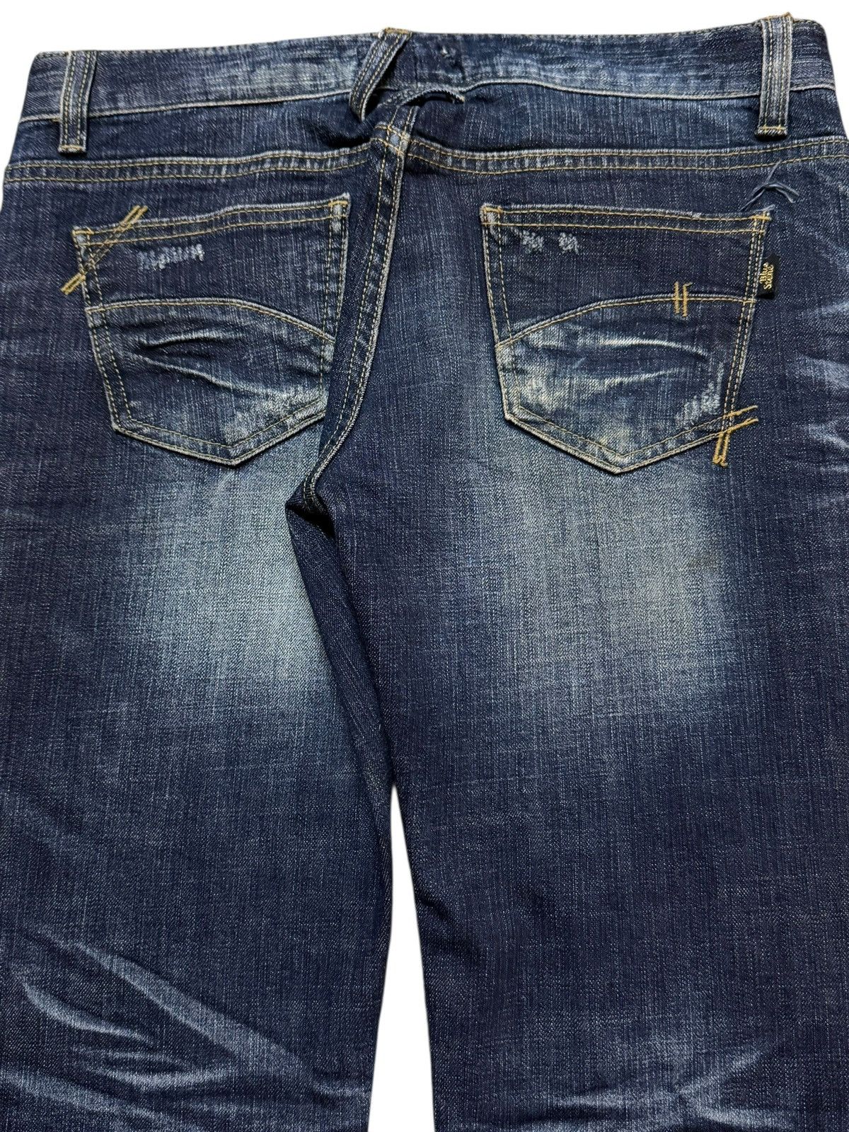 If Six Was Nine Vintage Y2K Blue Faded Wash Clawmark Whiskers Wide Leg Flare Size US 31 - 6 Thumbnail