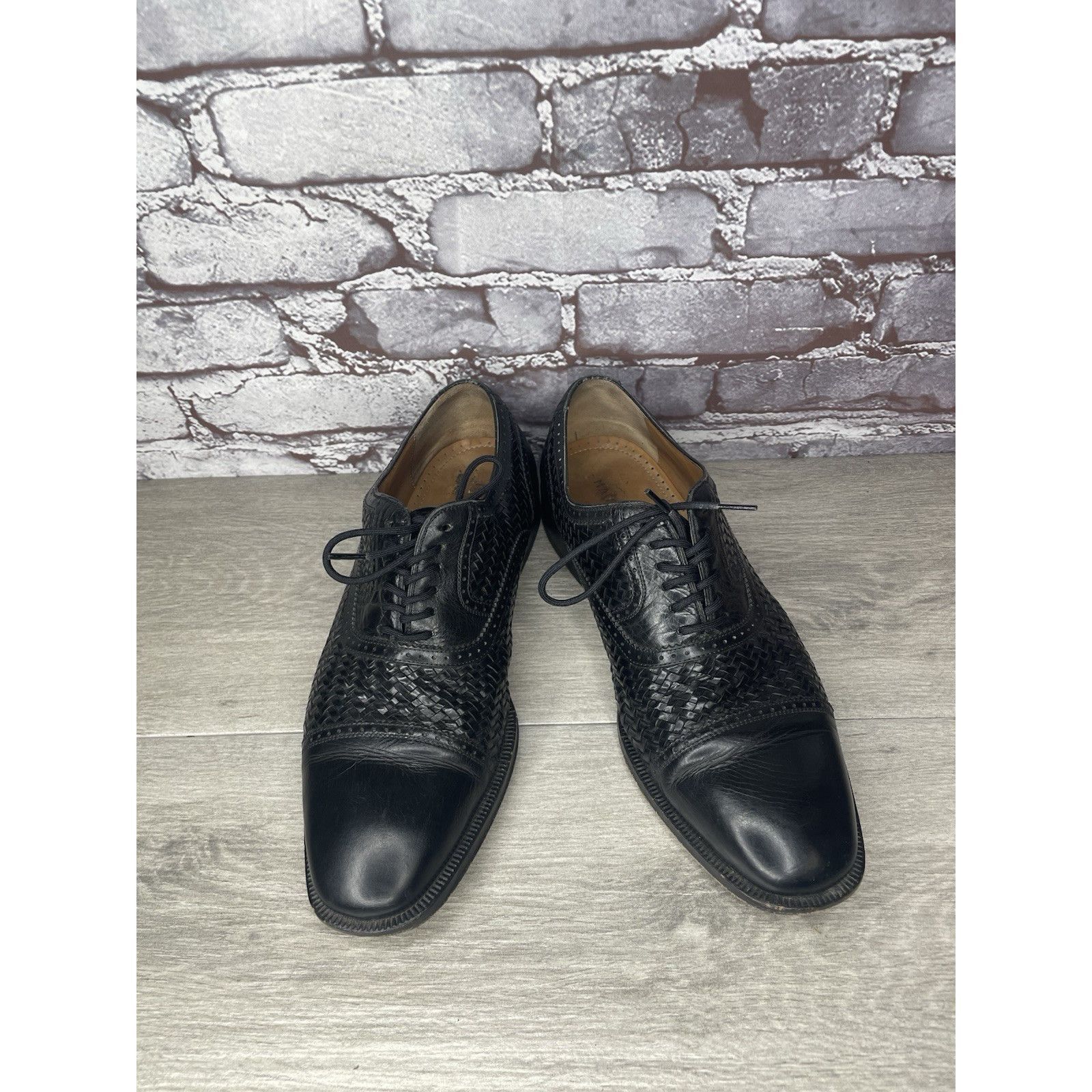 Magnanni Magnanni Black Leather Basketweaves Woven Lace Dress Shoes M Size US 8.5 / EU 41-42 - 10 Thumbnail