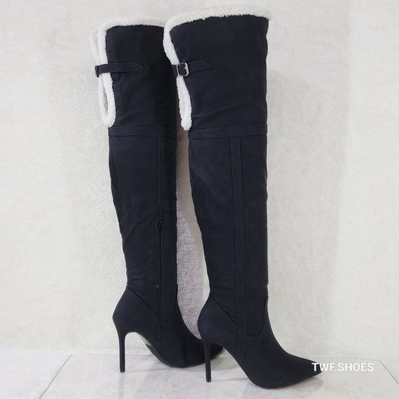 Other Cozy Craze Black Nubuck Over The Knee Fleece High Heel Thigh Size US 10 / IT 40 - 1 Thumbnail